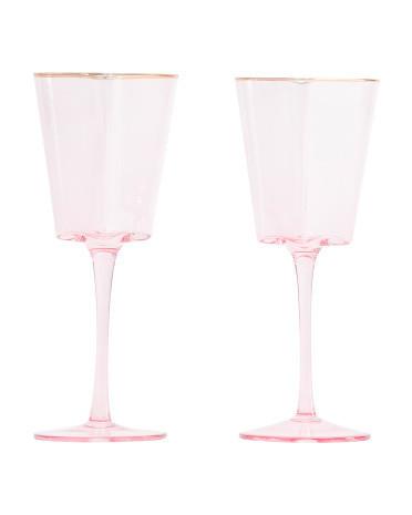 Set Of 2 Heart Glasses With Luster Stem And Gold Rims | TJ Maxx