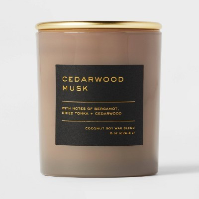 8oz Lidded Glass Jar Black Label Cedarwood Musk Candle - Threshold™: Soy & Coconut Blend, 30hr Burn Time | Target