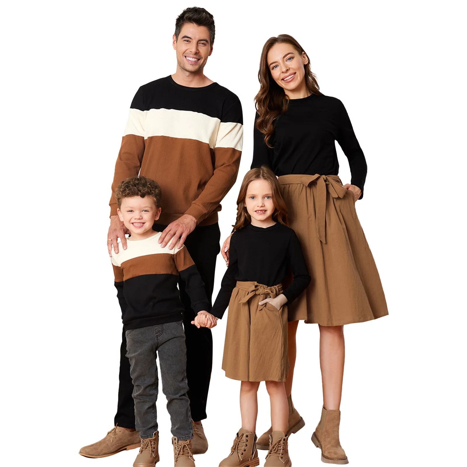 PatPat Family Matching Outfits Skirt Suit Set Dresses and Colorblock Ribbed Sweatshirts Set | Walmart (US)