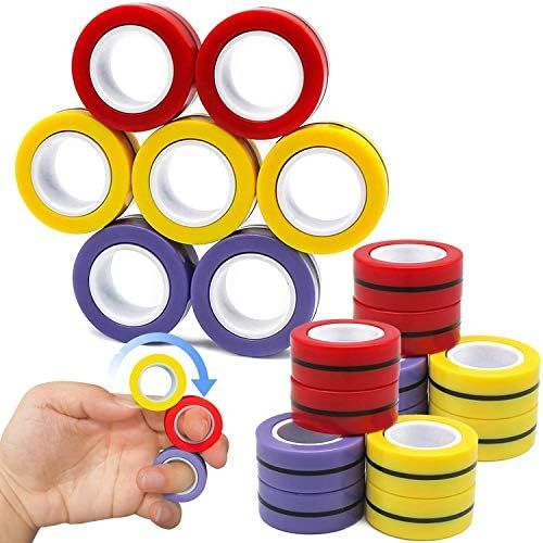 Kicko Magnetic Fidget Rings - 18 Pack - Neon Red, Yellow, Purple - Bulk Magic Spinning Sensory To... | Amazon (US)
