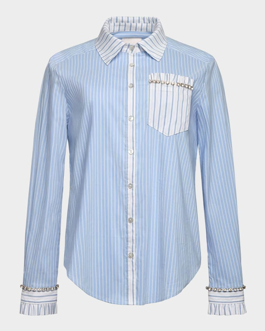 Cinq a Sept Dorsia Crystal-Embellished Pinstripe Button-Front Shirt | Neiman Marcus