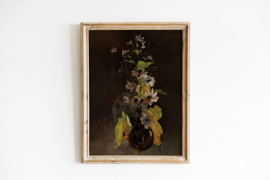 Cottagecore Decor Vintage Botanical Wall Art | Moody Wall Art Downloadable Print | Neutral Floral... | Etsy (US)