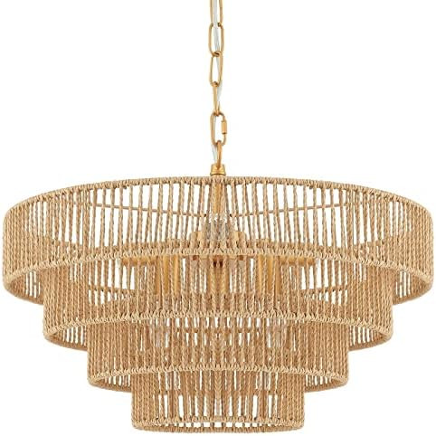 6-Lights Hand-Woven Rattan Pendant Light 4 Round Transitional Minimalist Boho Large Pendant Light... | Amazon (US)