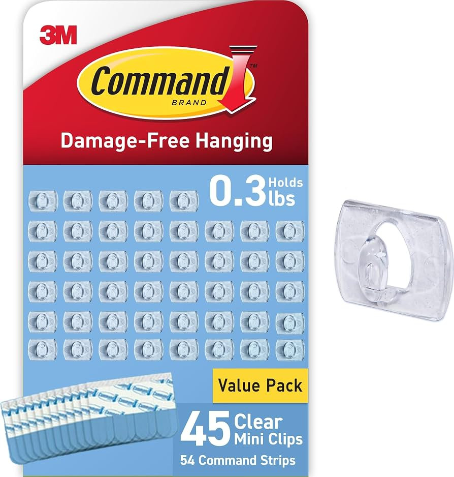 Command Clear Indoor Mini Light Clips Value Pack, 45 Clips, 54 Strips, Damage-Free String Light H... | Amazon (US)