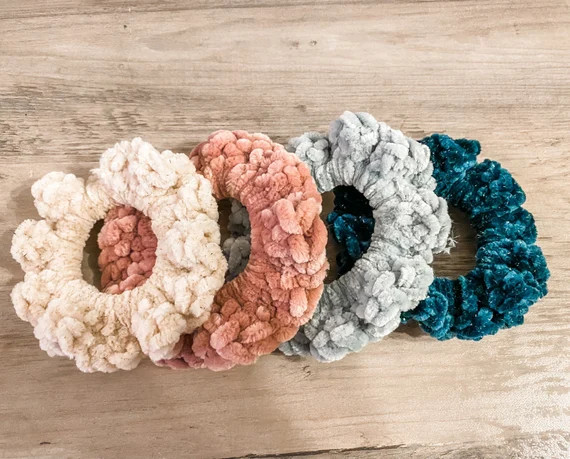 Scrunchie Velvet Yarn Crochet Mint Green Dusty Pink Cream | Etsy | Etsy (US)