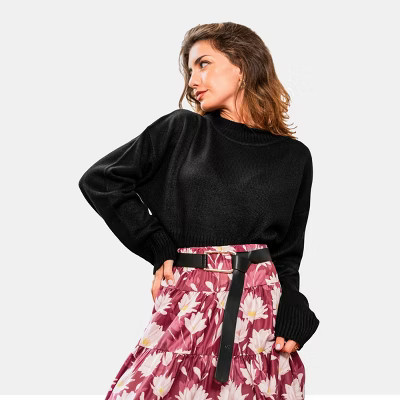 Women's Chic Black Knit Cropped Sweater - Cupshe-S-Black | Target