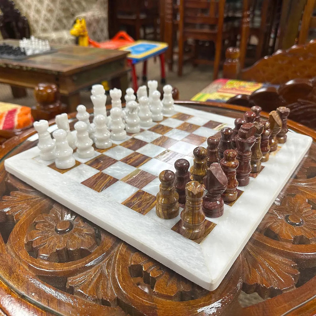 Brown & White Chess Set Marble Chess Set Chess Sets Gifts for Him Christmas Gifts Marble Chess Bo... | Etsy (US)