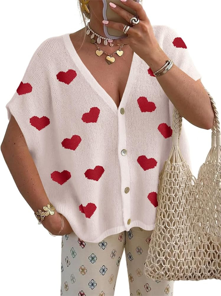 Saodimallsu Womens Spring Oversized Cardigans Batwing Short Sleeve Lightweight Button V Neck Casu... | Amazon (US)