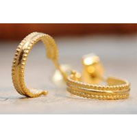 Beaded Hoop Earrings, Huggie Gold Hoops, 14K Small 22K Jewelry, 18K Unique Real Gold Hoops, Gift For Her | Etsy (US)