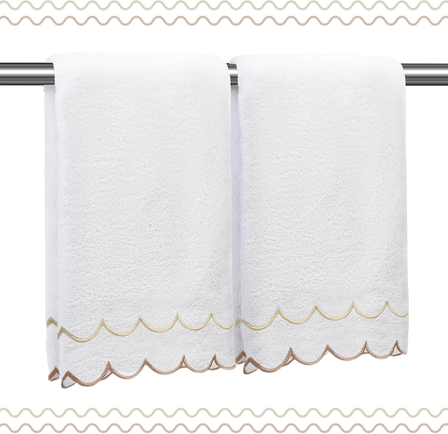 2 Pcs Coquette Bow 100% Cotton Hand Towels for Bathroom Scalloped Hand Towels 16 * 27 Inch Embroi... | Amazon (US)