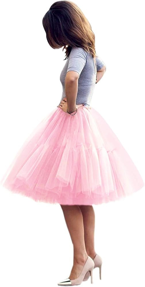 Tulle Skirt,Women's Midi Tulle Tutu Skirt Fluffy Princess Five Layers A line Party Prom Underskir... | Amazon (US)