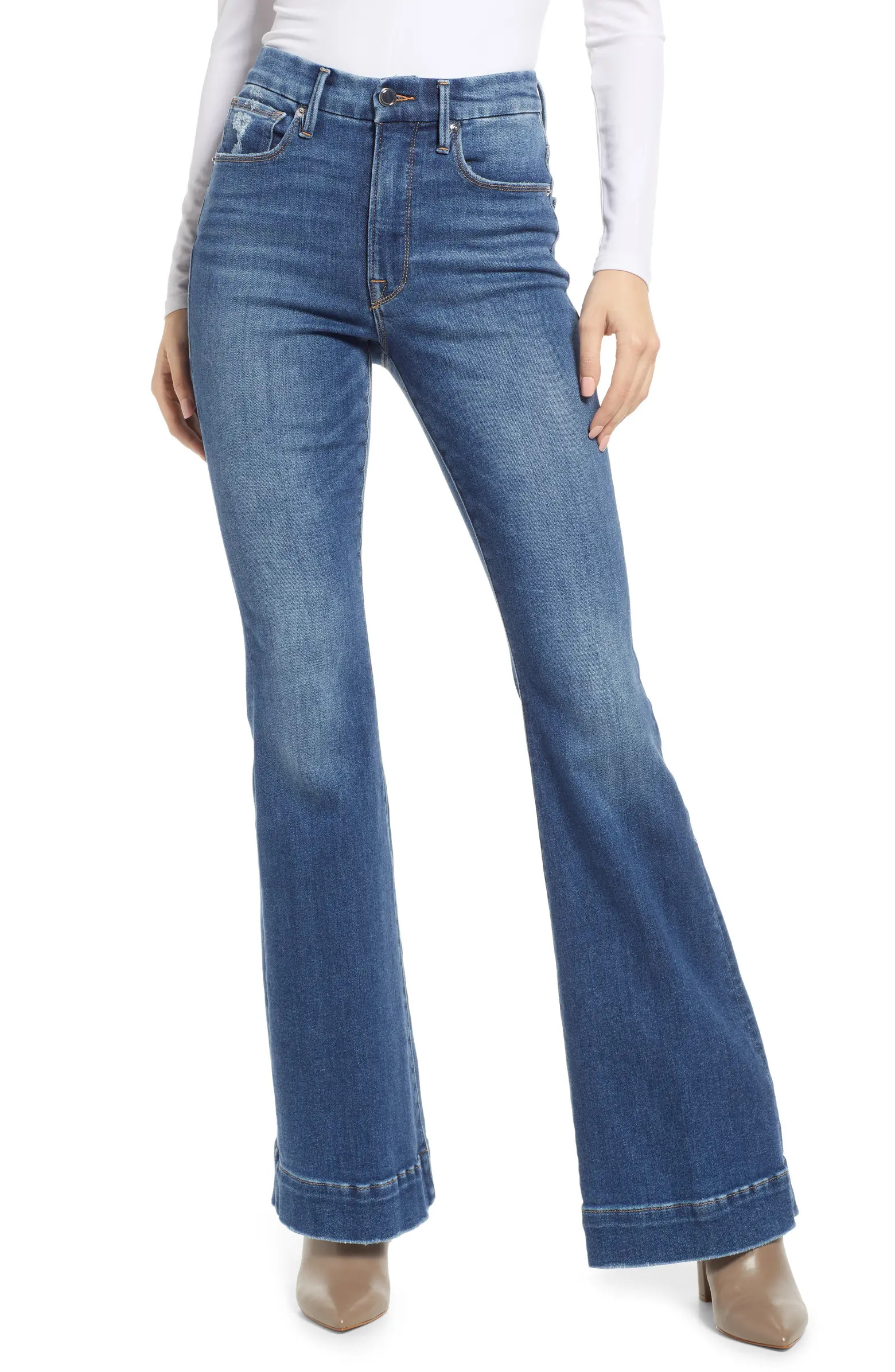 Good American Good Legs Deep-V High Waist Flare Leg Jeans | Nordstrom | Nordstrom