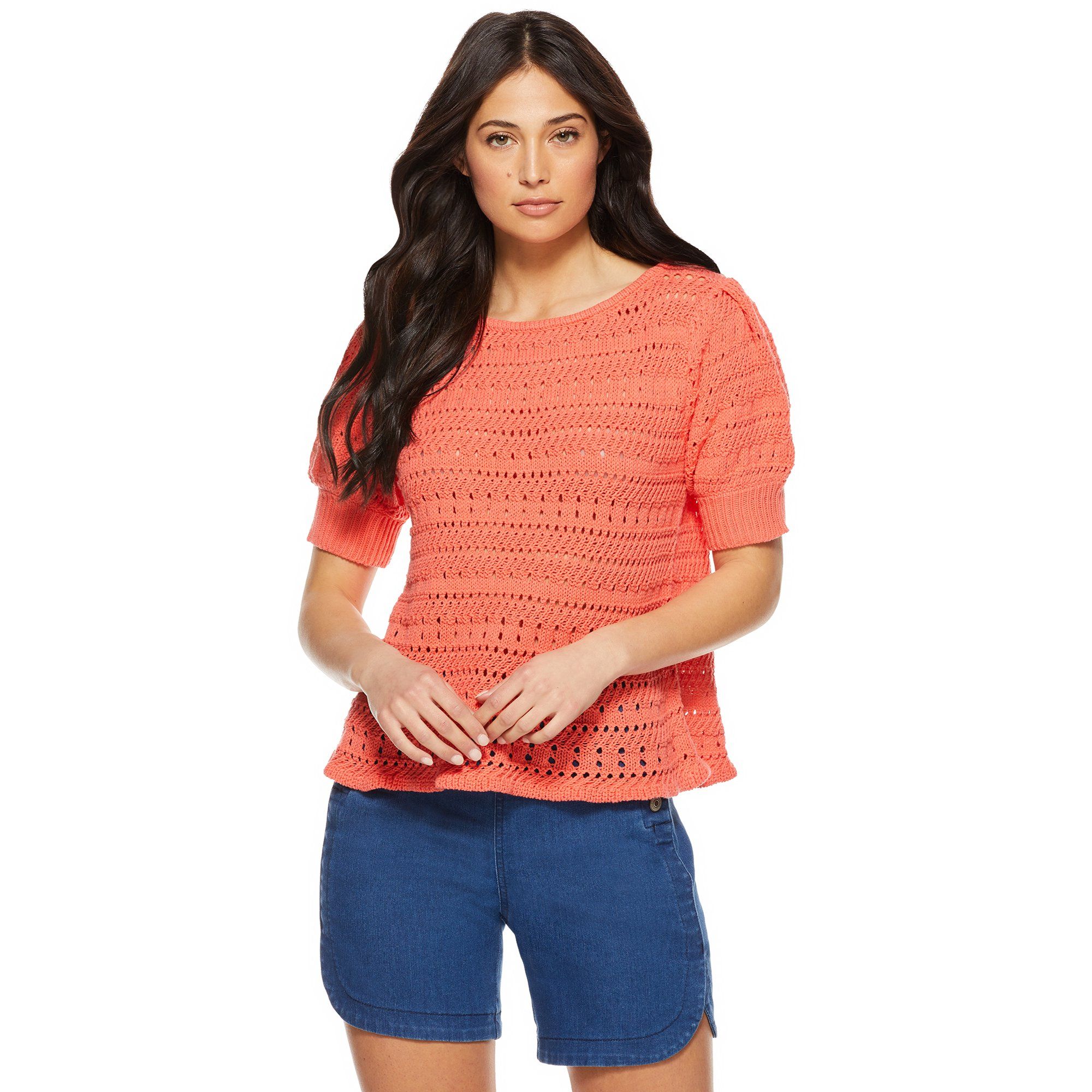 Sofia Jeans by Sofia Vergara Women’s Short Sleeve Pointelle Sweater | Walmart (US)