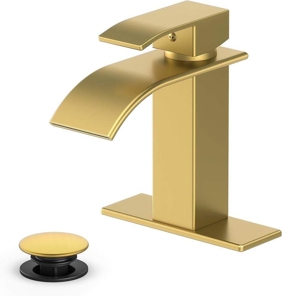 Bathroom Faucet Brushed Gold Modern Waterfall Bathroom Sink Faucet with Single Handle Suitable fo... | Amazon (US)