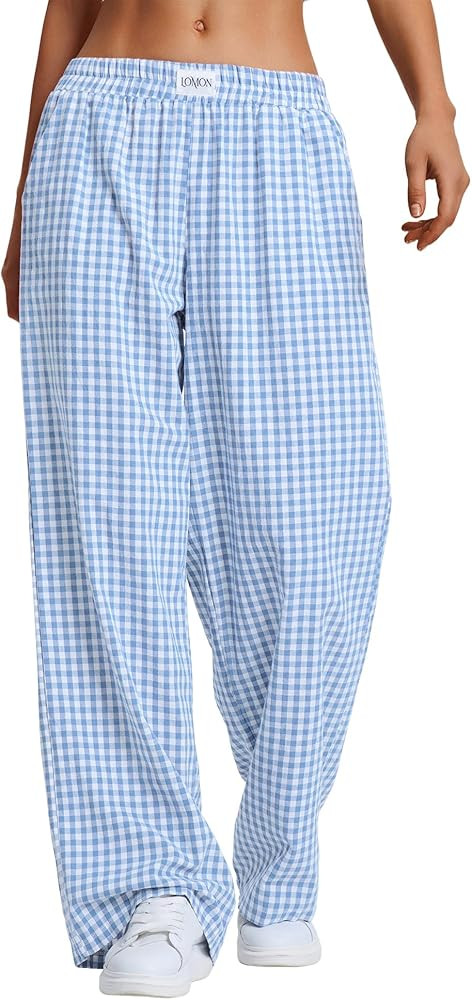 LOMON Women's Striped Gingham Boxer Pants Cotton Pajama Lounge Pj Casual Plaid Trousers Y2K Beach... | Amazon (US)