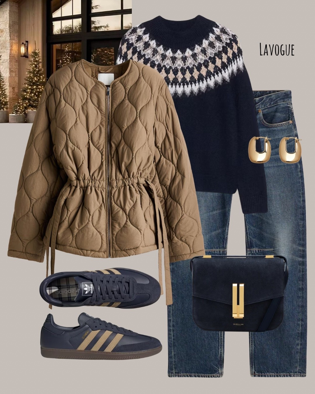 This taupe quilted jacket is the perfect neutral layer over a blue Fair Isle sweater for a pop of color. Styled with classic blue jeans, navy Adidas Sambas for a sporty edge, and a blue suede bag to pull the look together. Easy, comfortable, and perfect for everyday wear—from errands to weekend plans.
Shop the look below 👇🏼 

#LTKWorkwear #LTKSeasonal #LTKFindsUnder100