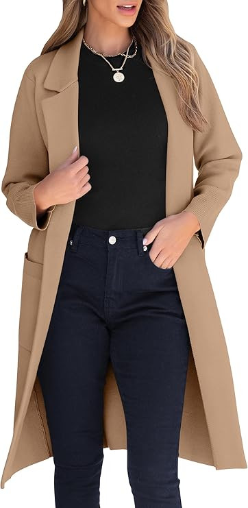 ANRABESS Womens Cardigan Sweater 2025 Fall Outfits Knitted Lapel Long Coats Coatigans | Amazon (US)