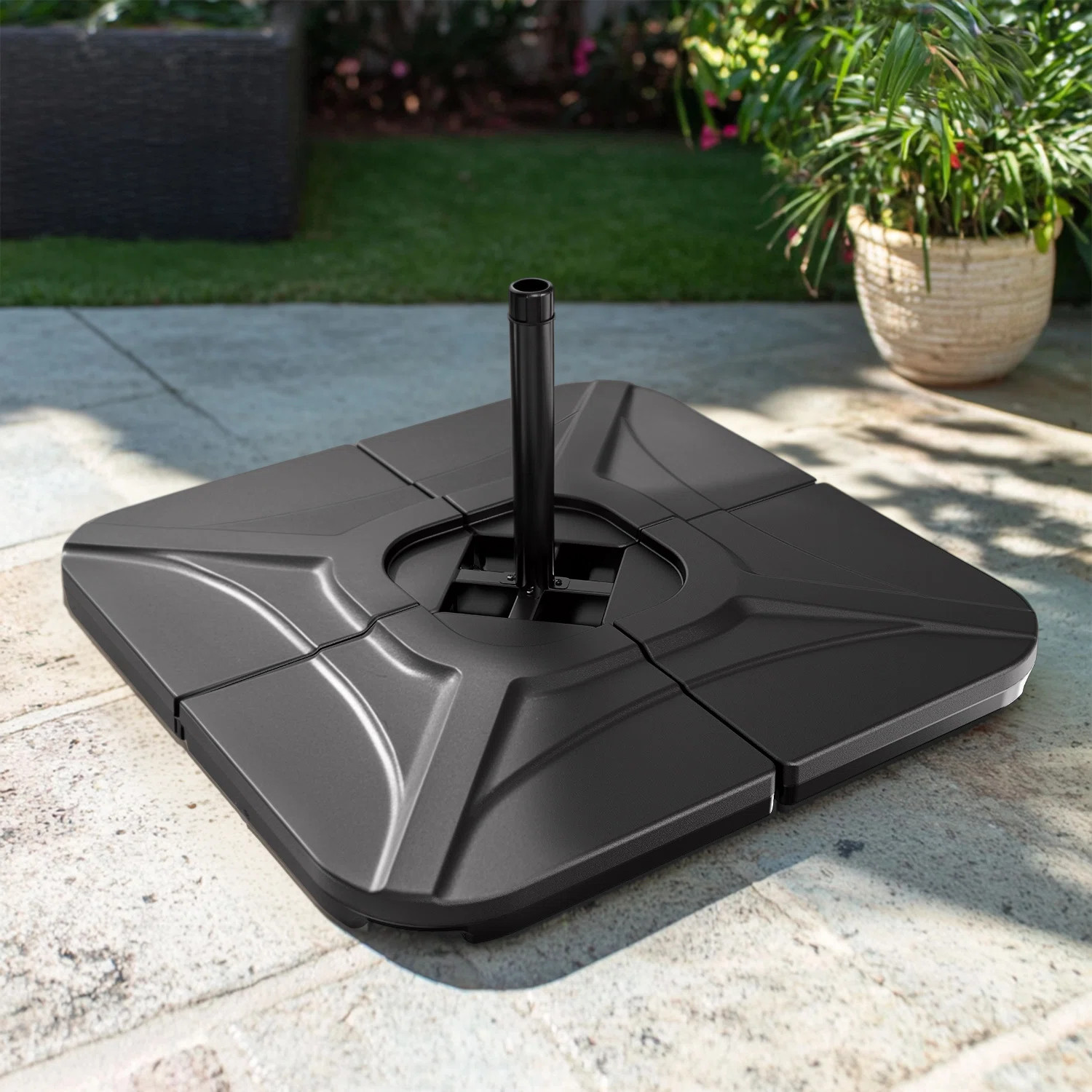 230 lbs. HDPE Patio Umbrella Base Free Standing Heavy Duty Base Water and Sand in Black | Wayfair North America