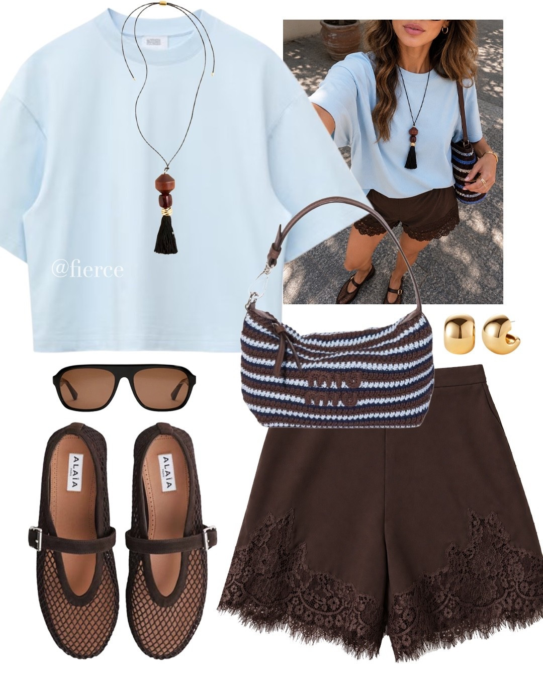 Blue oversized boxy tshirt chocolate brown satin lace shorts fishnet flats beach holiday vacation weekend outfit

#LTKuk #LTKsummer #LTKtravel