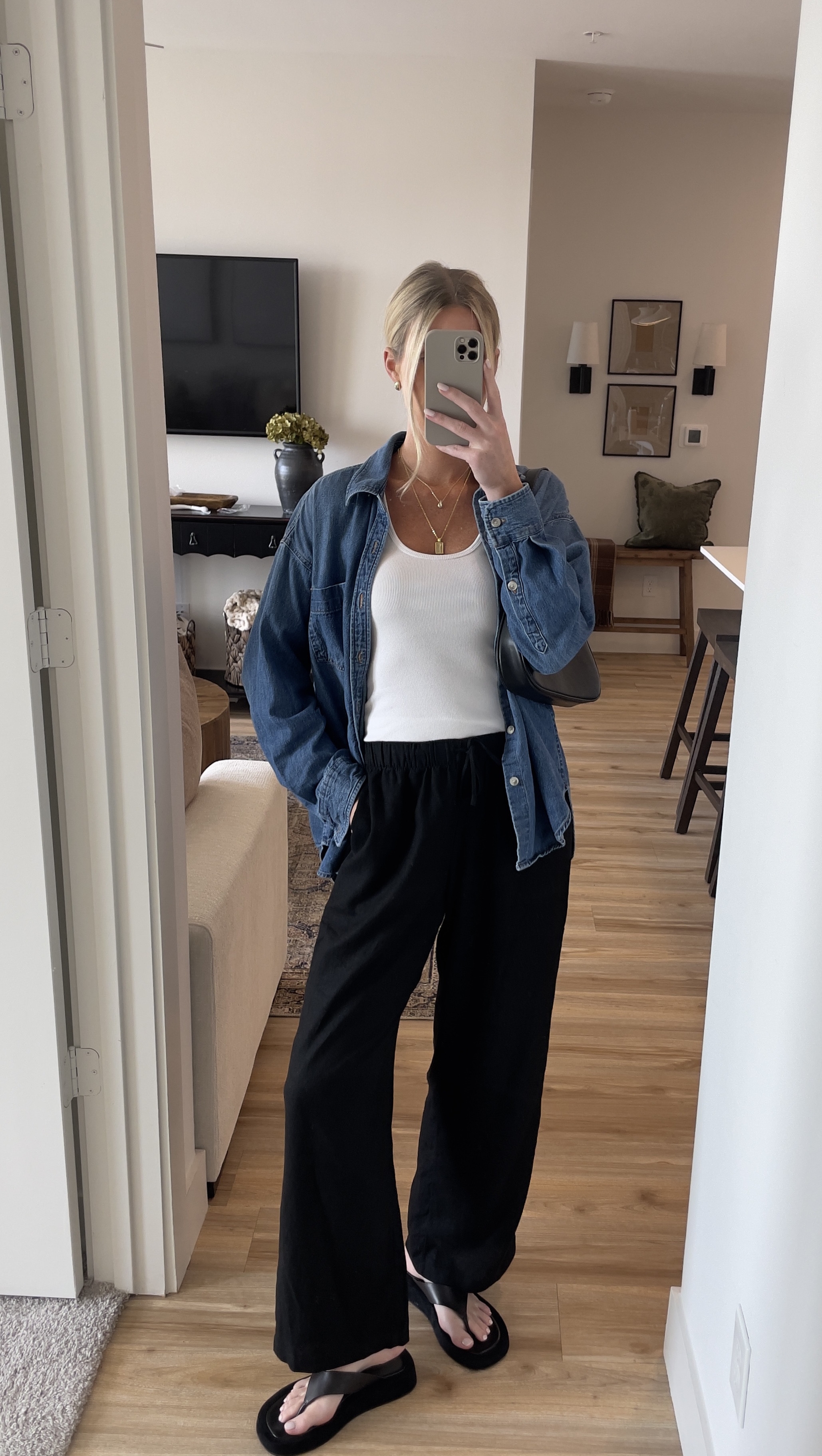 Casual denim outfit idea!
Ft: black satin pants, white tank top, denim jacket, black sandals

Airport outfit, casual outfit, fall outfit, lounge outfit, summer outfit, minimalist style, capsule wardrobe
#fallfits #affordable #sandals #ootd #denim

#LTKSaleAlert #LTKSeasonal #LTKStyleTip