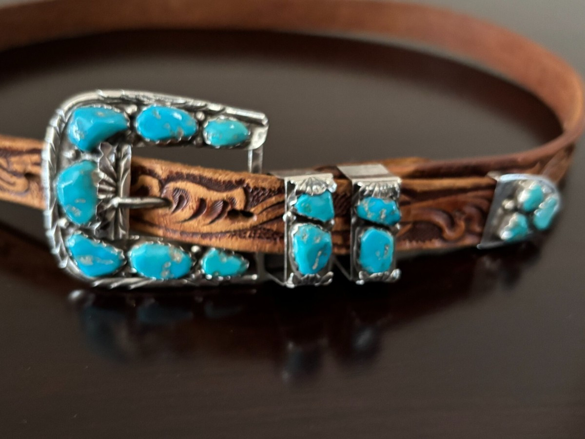 Vintage Native American Navajo silver & turquoise belt buckle signed A Penketewa | eBay US