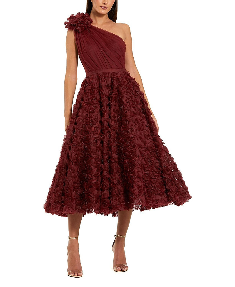 Mac Duggal One Shoulder Rosette A Line Midi Dress with 3D Flower | Bloomingdale's (US)