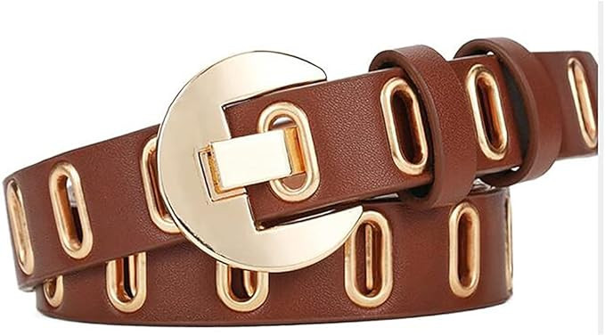 Belt Hollow Flat Hole Waist Belt Decoration Pin Buckle Pants Belt Dresses Accessary PU 1 PC | Amazon (US)