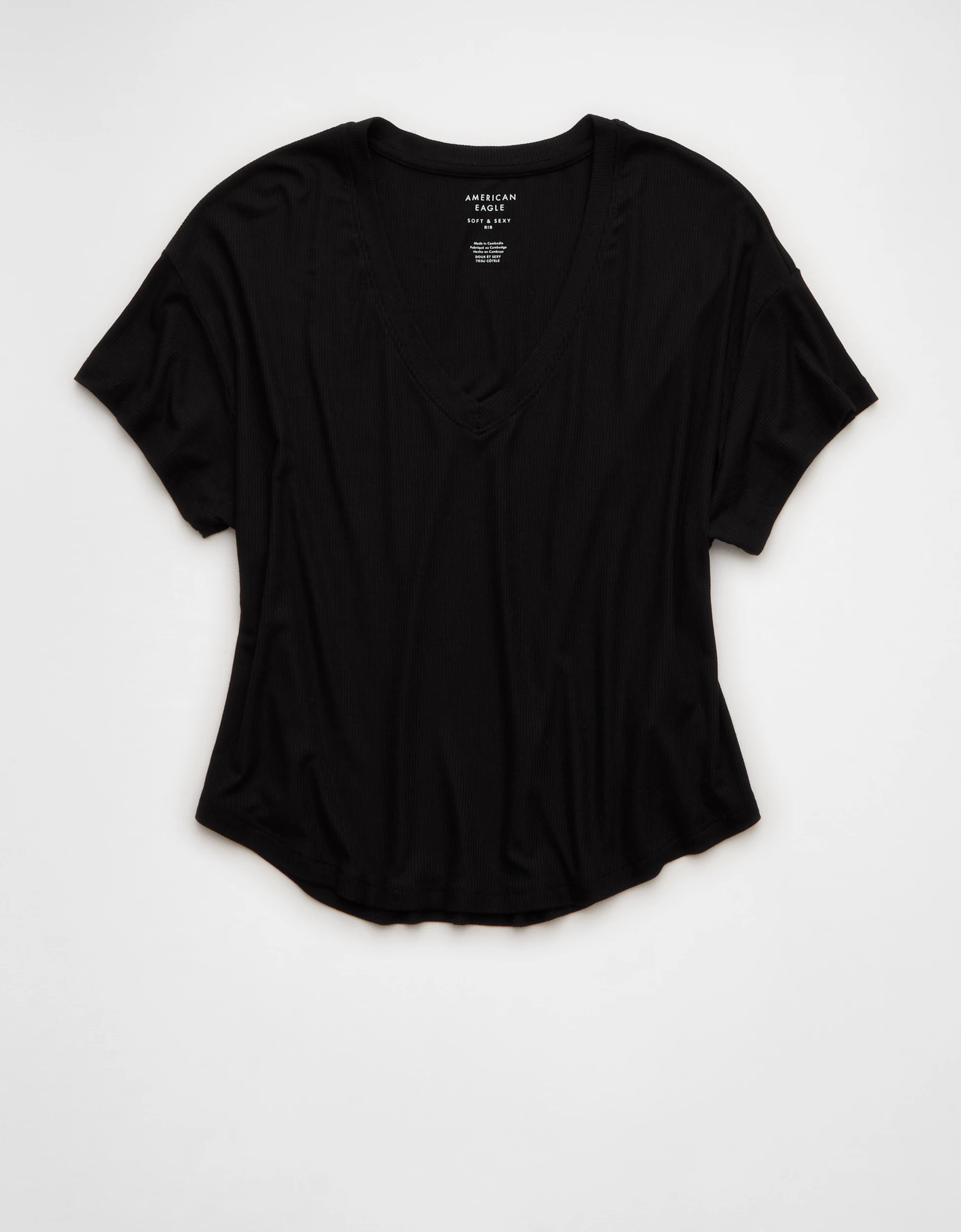 AE Soft & Sexy Ribbed V-Neck T-Shirt | American Eagle Outfitters (US & CA)
