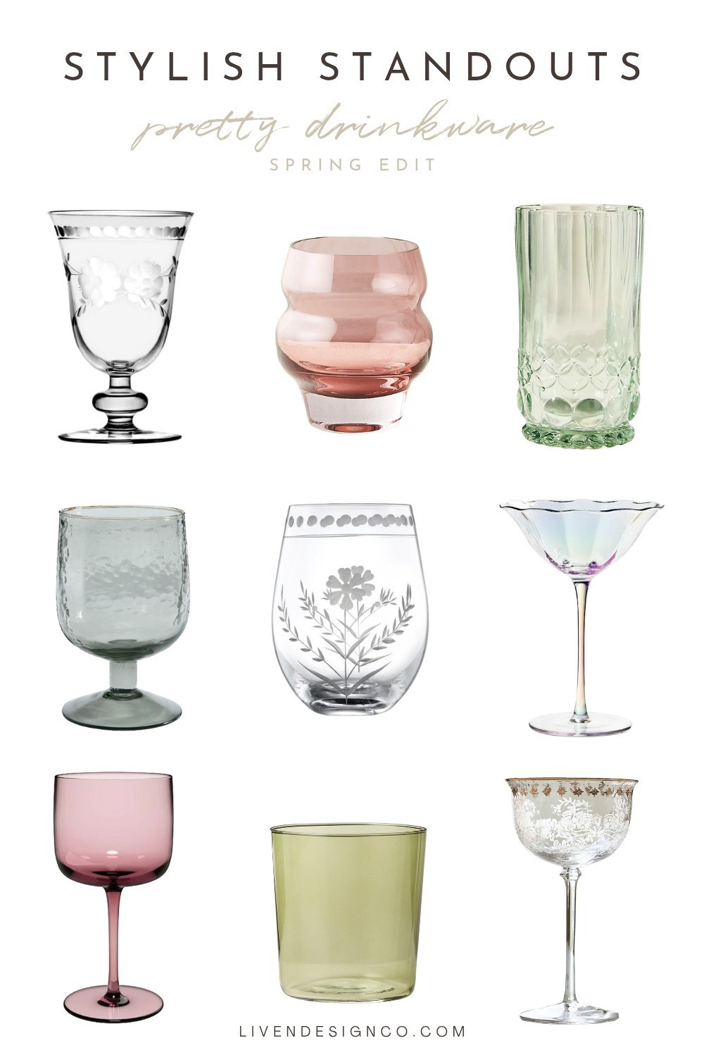 Spring drinkware. Colored glassware. Wine glasses. Coupe glasses. Martini glasses. Pink glassware 

#LTKSeasonal #LTKSaleAlert #LTKHome