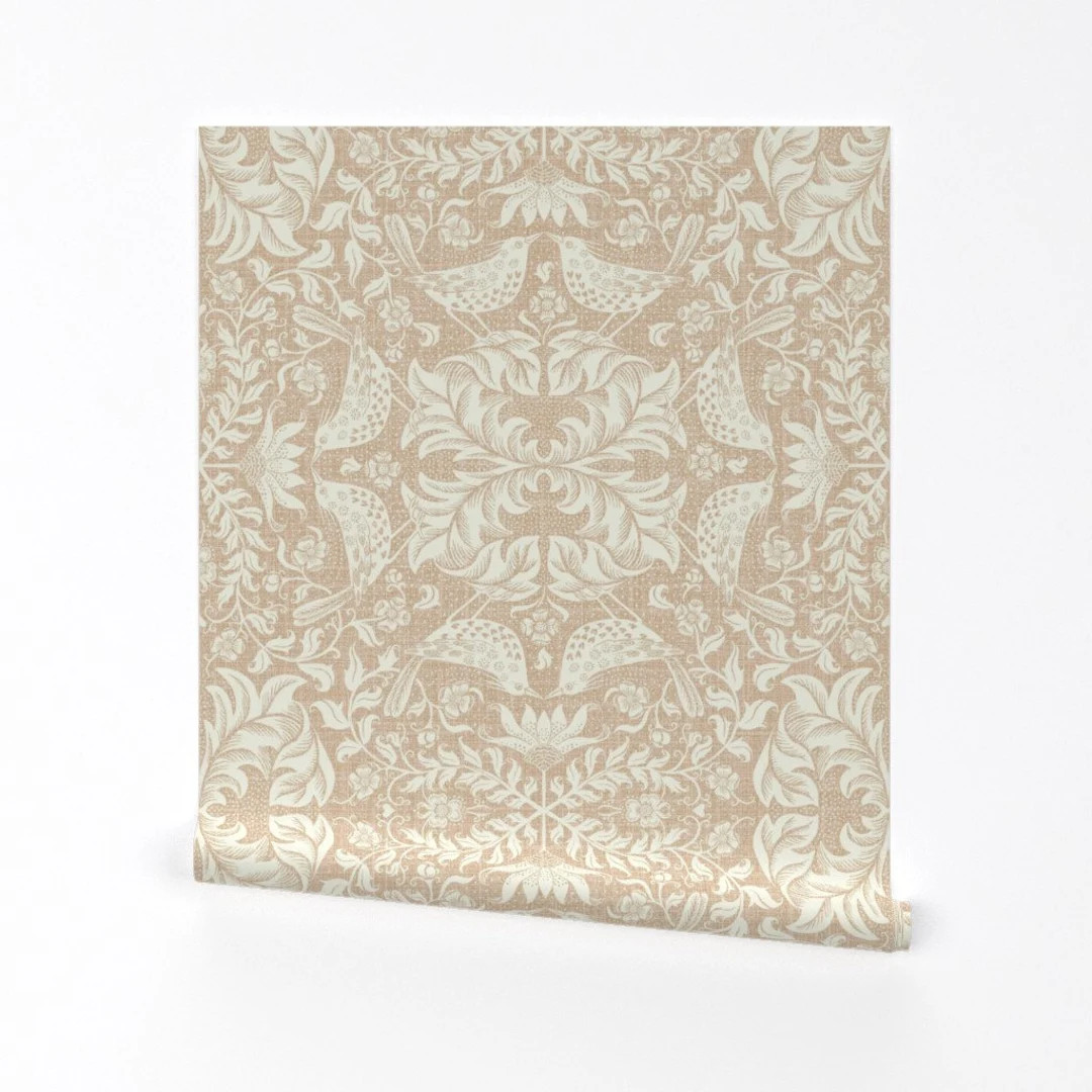 Damask Wallpaper Damask Birds by Illaberek Birds Victorian - Etsy | Etsy (US)