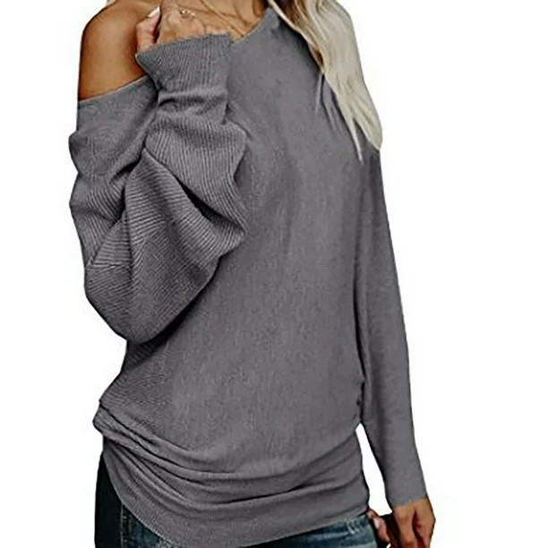 Coutgo Women's Off-shoulder Waist Knit Long-sleeved Sweater - Walmart.com | Walmart (US)