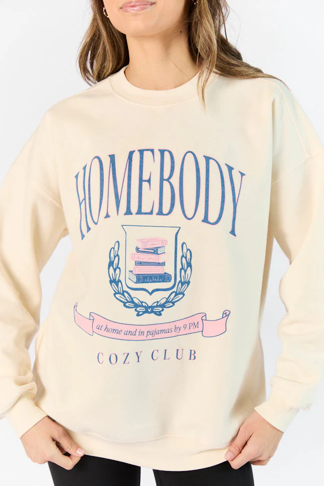 Homebody Club Sweet Cream Oversized Graphic Sweatshirt | Pink Lily