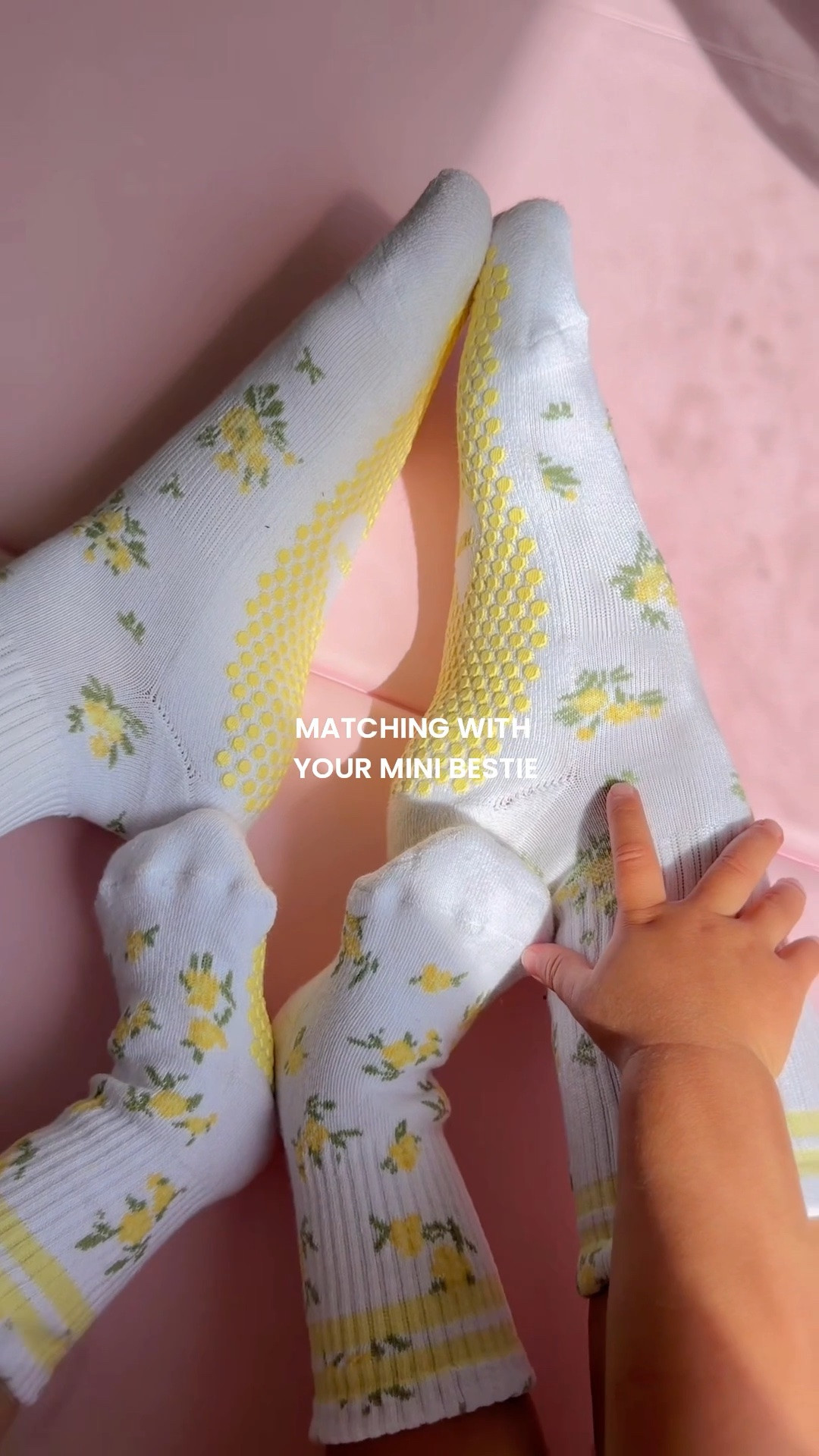 The sweetest mommy and me grip socks! 

Perfect for toddler girl mamas (mini socks run large to accommodate growing feet ages 1-3) 

Perfect for Pilates, play dates and slow mornings matching together at home 💛🌼🐝✨
