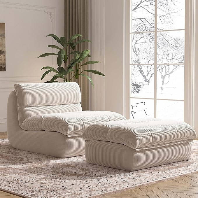 Bean Bag Chair with Ottoman, Cozy Comfy Reading Nook Chairs, Ultra Soft Corduroy Fabric Bean Bag ... | Amazon (US)