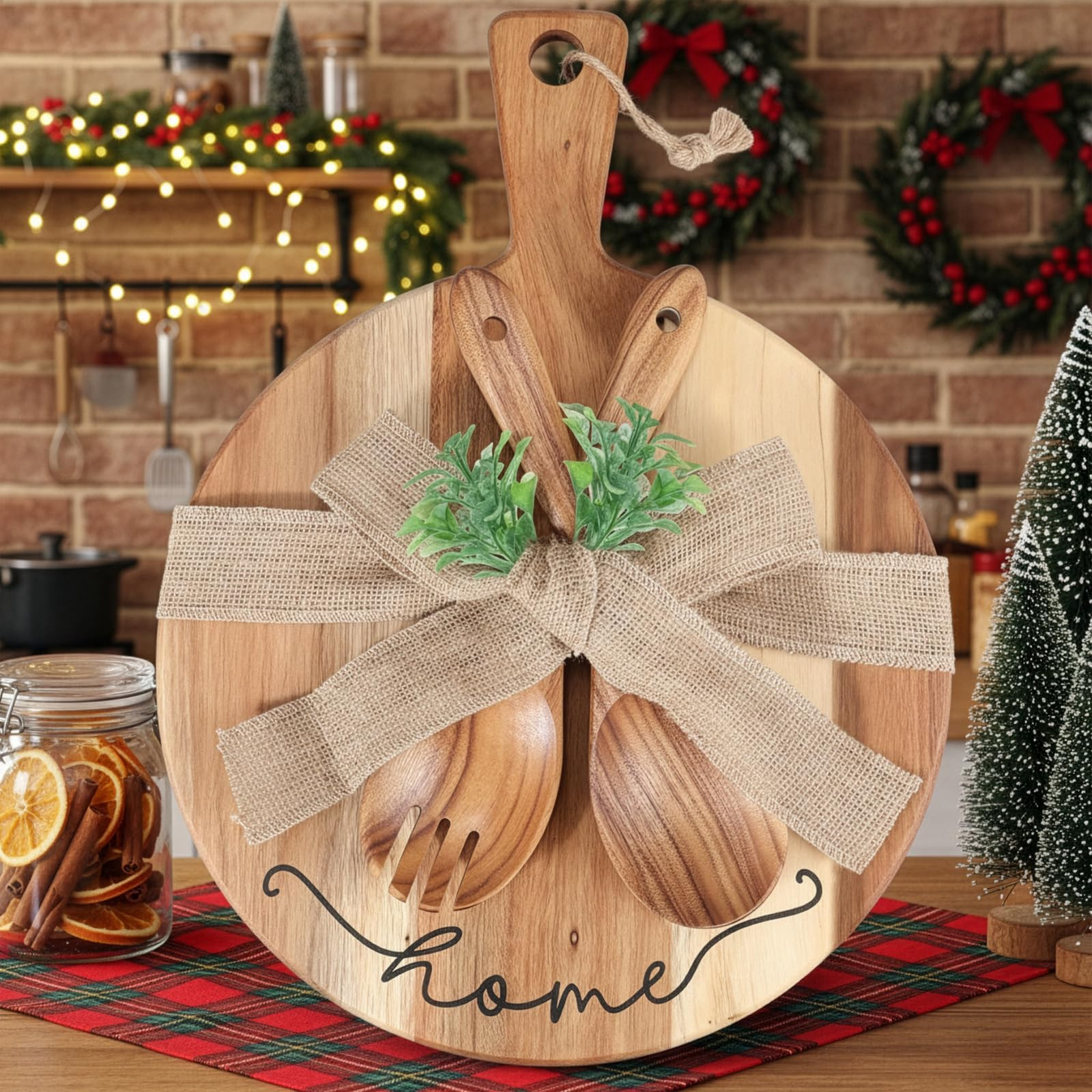 Patelai Christmas Cutting Board Gift Housewarming Cutting Board with Spoon Fork and Ribbon Christ... | Amazon (US)
