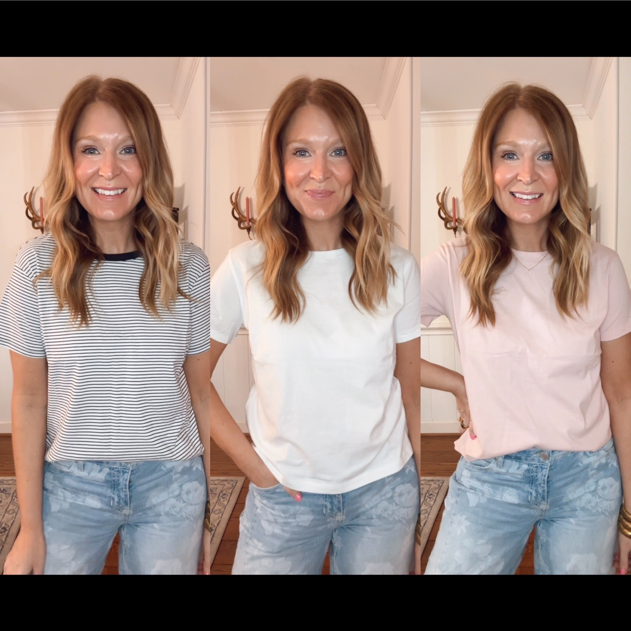 The best $9 t-shirts from
Walmart! In size M in the first 2 and L in the striped. 