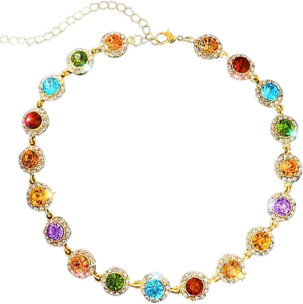 Colorful Crystal Choker Necklace Sparkly Rhinestone Chokers Necklaces Gold Chain Necklace Party P... | Amazon (US)