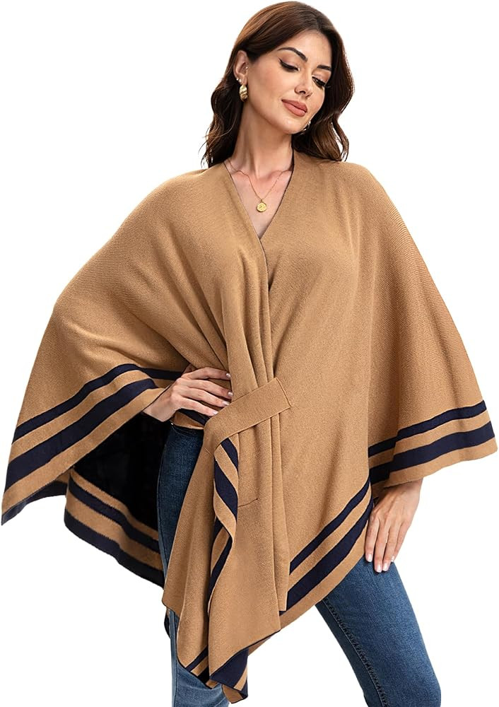 Sofier Women's Shawl Wrap Reversible Open Front Knit Poncho Soft Wool-Blend Cape Sweater for Fall... | Amazon (US)