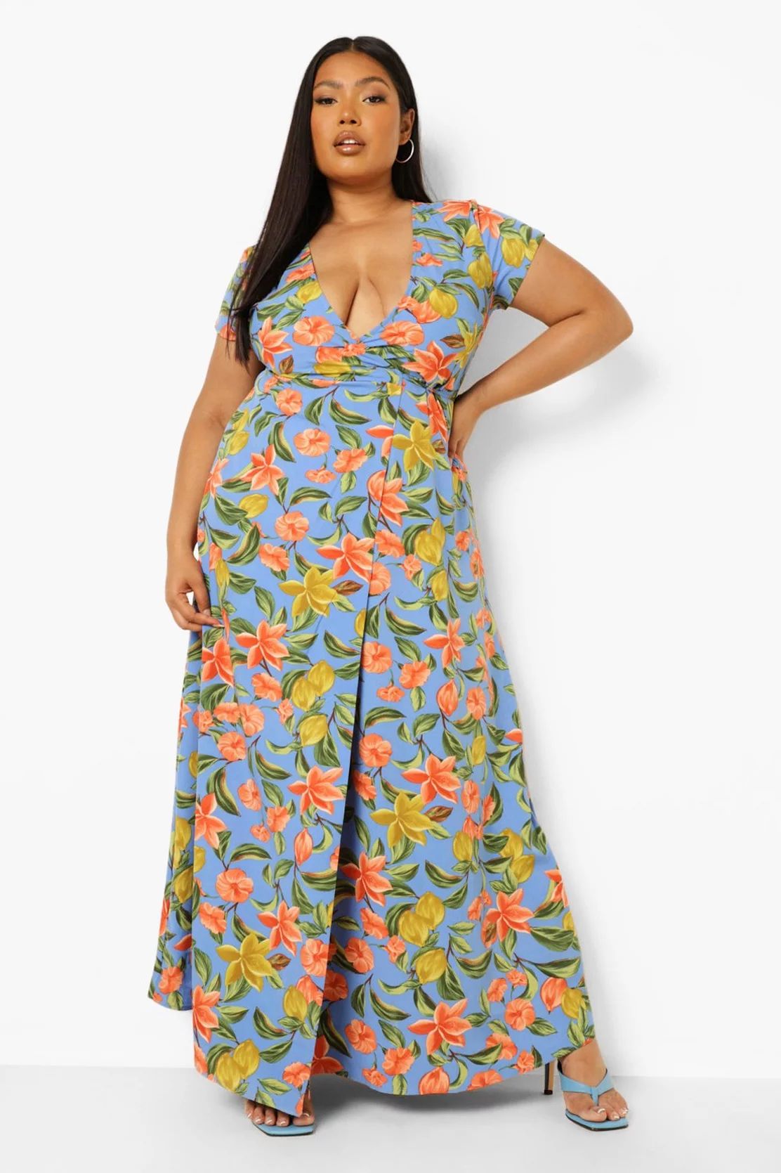 Plus Floral Print Wrap Front Maxi Dress | Boohoo.com (US & CA)