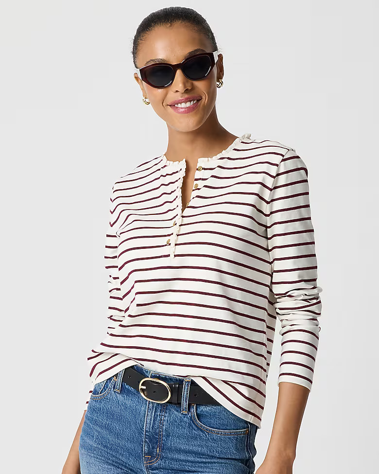 Striped ruffle-collar henley | J.Crew Factory