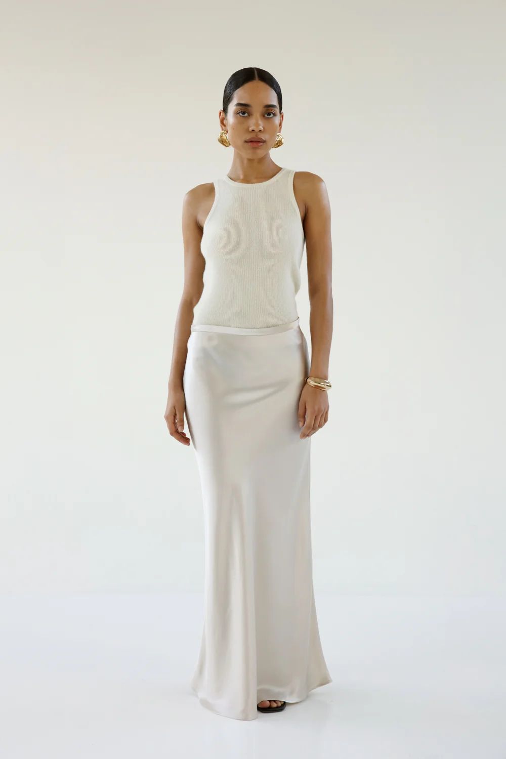 Eni Satin Skirt, pearl | Almada Label