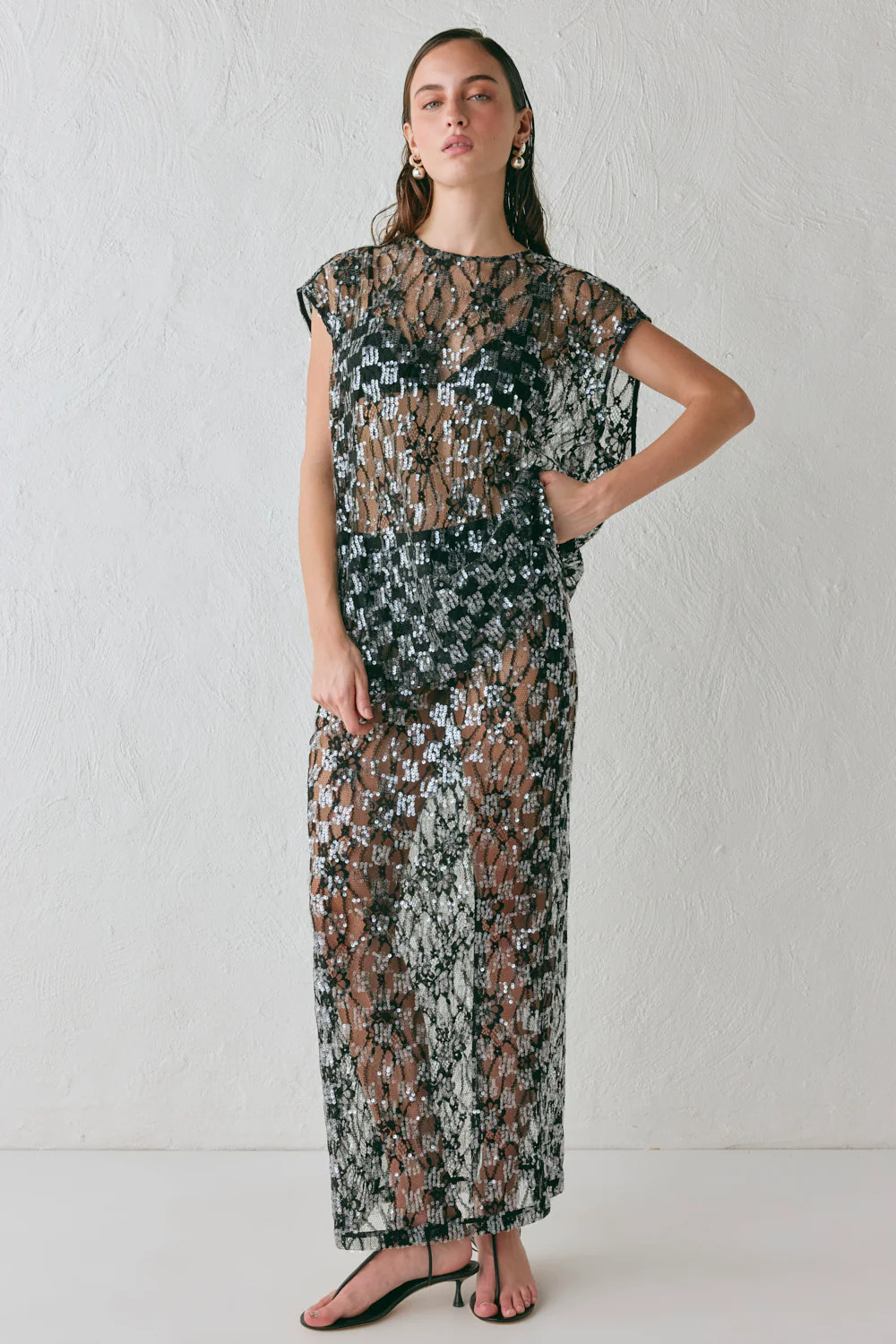 Devyn Sequin Midi Skirt Black | VRG Grl