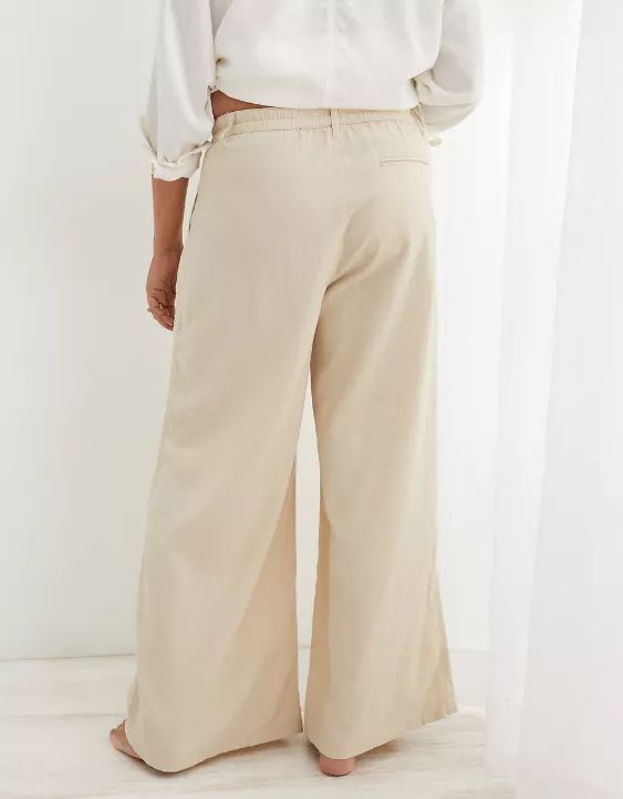 Aerie Pool-To-Party Linen Blend High Waisted Trouser | Aerie