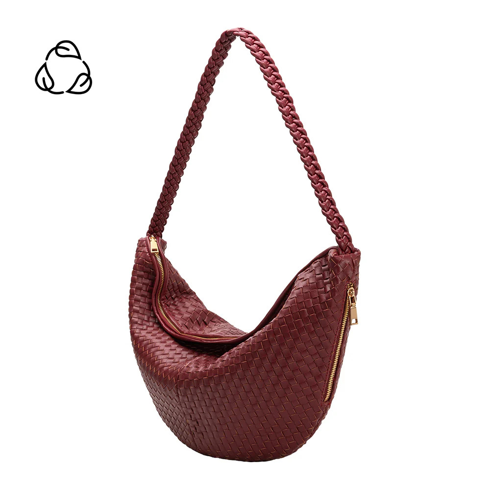 Cranberry Raquel Extra Large Recycled Vegan Leather Woven Crossbody Bag | Melie Bianco | Melie Bianco
