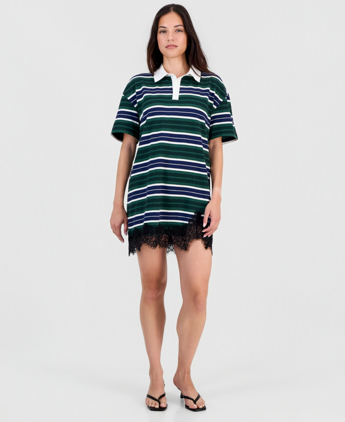 Bar III Women's Short-Sleeve Lace-Trim Rugby Dress, Macy's Exclusive - Macy's | Macy's
