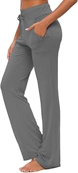 Womens Yoga Pants with Pockets Straight-Leg Loose Comfy Modal Drawstring Lounge Running Long Acti... | Amazon (US)