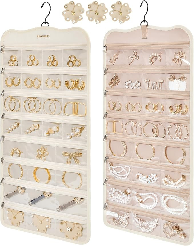 BAGSMART Hanging Jewelry Organizer,Jewelry Holder for Necklaces on Closet, Wall, Door (Beige, Lar... | Amazon (US)