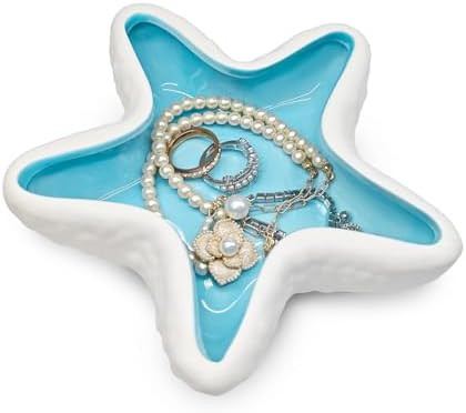 Starfish Jewelry Dish Ceramic Trinket Tray - Ocean Themed Ring Holder for Earrings, Necklaces, Be... | Amazon (US)