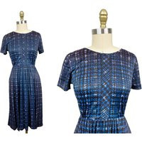 Vintage 1950S 1960S Blue Navy Purple Plaid Dress - Everyday Waist24"" 26 | Etsy (US)