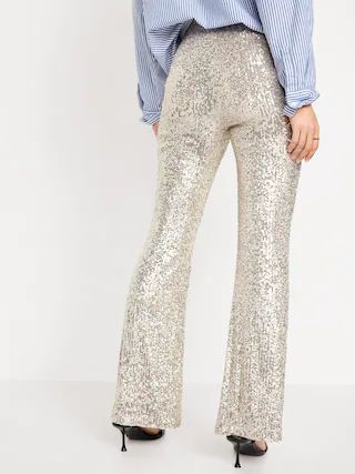 High-Waisted Pull-On Sequin Flare Pants for Women | Old Navy (US)